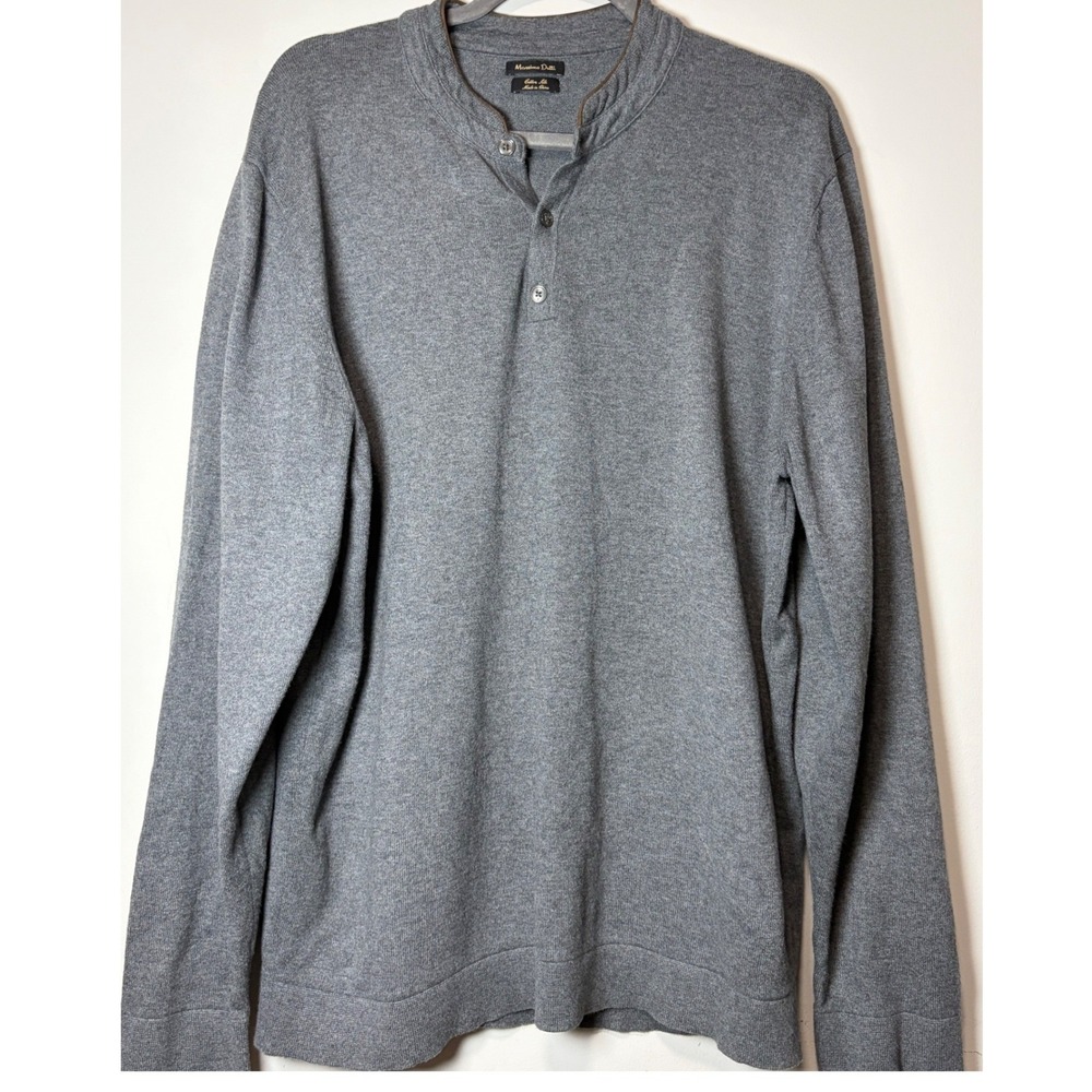 Massimo Dutti Mens Grey Cotton Mulberry Silk Henley Sweater XXL 0942/322